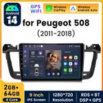 9"Android14 Car Stereo Radio GPS Sat Nav WIFI CarPlay For Peugeot 508 2011-2018