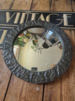 old antique vintage arts and crafts pewter convex Mirror 