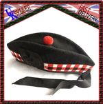 SCOTTISH PIPER HAT 100% PURE WOOL BLACK GLENGARRY TRIPLE DICED HAT