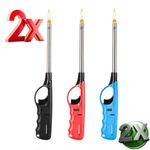 2 BBQ Lighters Refillable Butane Gas Long Reach Candle Kitchen Grill Camping UK