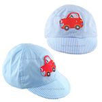Baby Sun Hat Boys Cap Summer Beach Hat Cotton Blue Red Car Striped Brim 0-3 3-6M