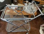 VINTAGE VERY RARE SILVER METAL DRINKS TROLEY........STUNNING!