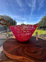 Bohemia Pink Sequin Wicker Round Basket with Handles Small 20cm x 10cm