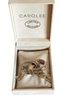 Carolee Signed Vintage Gold Tone Rhinestone Bow Knot Brooch Pin