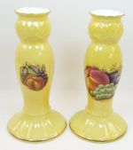 Aynsley Orchard Gold Candle Holders Sticks x 2 Fine Bone China 16cm (6")