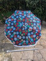 Vintage 1970s Retro Multicoloured Floral Tasseled Fringe Garden Parasol VGC RARE