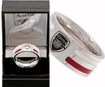 ARSENAL FC STAINLESS STEEL COLOUR STRIPE BAND  RING COMPLETE IN AFC GIFT BOX 