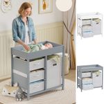 Baby Changing Unit, Nursery Diaper Changing Table with Drawers, Mat