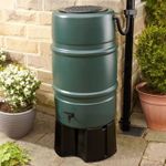 227L Green Garden Large Round Plastic Water Butt Set Inc Tap, Stand+Gutter Kit
