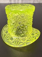 Topaz Vaseline Glow Daisy And Button Vaseline Uranium Glass Top Hat 2.5 Inches