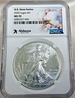 2020 $1 U.S. Coin American Silver Eagle NGC MS70 Uncirculated Slabbed Alabama