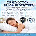Pair of Pillow Protector 100% Cotton With Zip White Size 74x48cm Anti Allergy
