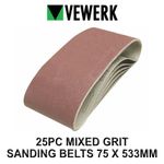 VEWERK 25pc Mixed Grit Sanding Belts 75 X 533MM 60 80 100 120 Grit 9027