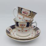 Warwick China Tea Cups & Saucers x2 Blue Gold & White Imari Style Vintage 140ml