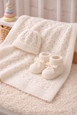 Baby Knitting pattern Easy Eyelets Baby Blanket, Hat and Booties Set Any Colour