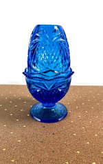 Vintage Fenton Blue Glass Pineapple Heart Fairy Lamp  Excellent Condition Marked