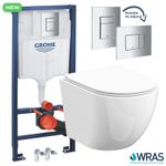 Rimless Wall Hung Toilet Pan, Seat & GROHE 1.13m Concealed Cistern Frame WC