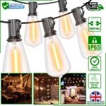 Festoon Garden String Lights 24ft | 25 Bulbs Waterproof Outdoor Patio & Party