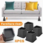 4pcs/Set Sofa Furniture Legs Chair Raisers Square Bed Risers Table  Black 3 Inch