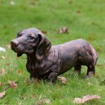 Playful Sausage Dog Garden Sculpture - Outdoor Dog Themed Decor - Bronze Copper