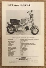 HONDA 50 Monkey Bike Motorcycle Sales Brochure Late 1960s  CB77  C77 CE105H