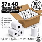 57x40 Thermal Rolls Case Credit Card Machine Receipt Paper Till Roll - 100 Rolls