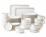 32 Piece Porcelain Dinnerware Set Gold Rim Plates Bowls Cups Saucers Luxury Set