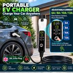 EV Charging Cable Type 2 UK Plug 3 Pin Electric Vehicle Car Charger Portable 13A