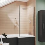 Nuie Pacific L-Shaped Polished Chrome Fixed Bath Screen Modern Bathroom Shower