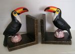 PAIR VINTAGE DESIGN HAND PAINTED CAST IRON TOUCAN BOOKENDS GUINNESS INTEREST ???