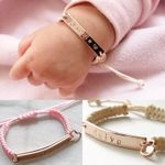 Personalised Baby Bracelet,STAINLESS STEEL RoseGold Bar,Choose Name/String Color