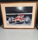 Rare Vintage Signed Art Graham Hill In Lotus 49B F1 Car Monaco GP