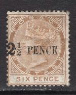 M21948 Trinidad & Tobago-Tobago 1883 SG13b - 2½d on 6d LARGE 2 WITH LONG TAIL