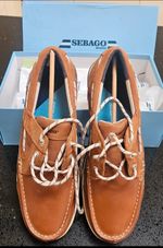 Sebago Triton Three Eyelets FGL Leather Boat Shoes Brown Cognac Lace Up UK 9.5