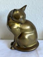 Large Vintage Brass Sitting Cat Figurine Statue Ornament - Animal / Doorstop 