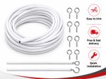 NET CURTAIN WIRE WHITE VOILE CABLE CORD HOOKS & EYES 1M 2M 3M 4M 5M 10M 15M 30M
