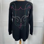Vintage 80s Amanda Beaded Reindeer Sweater L Silk Angora Black Holiday