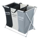 Foldable Laundry Basket Washable Large Washing Basket with 3 Compartment UK