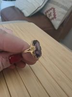 Vintage Or Antique 10k Pansy Filigree Synthetic Amythest Or Colored Glass Ring