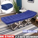 Heavy Duty Single Folding Camping Bed Cot W/ Comfy Mattress Outdoor Indoor Blue
