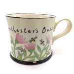 Moorland Pottery Manc Ware Mug 'Manchester's Buzzin' Green/Pink New- Seconds