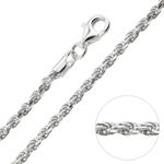 Solid Italian Sterling Silver 925 3mm 22 Inch Rope Diamond Cut Chain Necklace