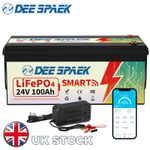24V 100AH LiFePO4 Lithium Battery Bluetooth BMS for Solar RV Off-grid+5A Charge