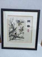 Chinese Silk Embroidery Artwork Panel Birds Resting On A Branch Framed