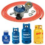 CLIP ON BUTANE GAS BOTTLE REGULATOR 21mm WITH 3m ORANGE HOSE AND CLIPS 28mbar