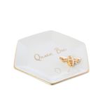 Sass & Belle Queen Bee Trinket Dish Jewellery Tray Holder White Gold Trim Gift