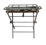 Mid-Century Mirrored Faux Bamboo Serving Table Silver Tone French Vintage 1960s