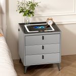 LED Bedside Table Wireless Charging Side Cabinet Nightstand with 3 Drawers Gray