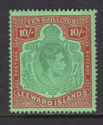 M25005 Leeward Islands 1947 SG113c KGVI: 10/- deep green & deep vermilion/green