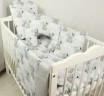 7 pc BEDDING SET cot bed blanket pillow wrap quilt cover sheet teddy bears grey